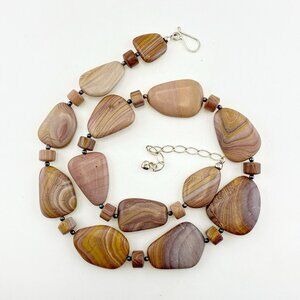 Jay King Necklace Jasper Neutral Rose Mauve Beaded Smooth Sterling Silver DTR